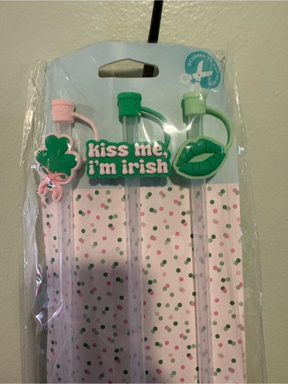 Swig Pink & Green St. Patrick's Day Straw Toppers - 3 Pack